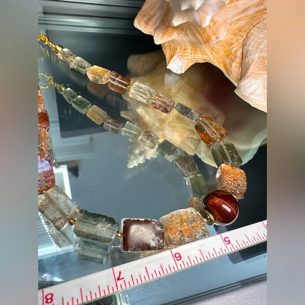 GOLDEN PHANTOM QUARTZ + TIGERS EYE STONES NATURAL NECKLACE - Picture 16 of 16